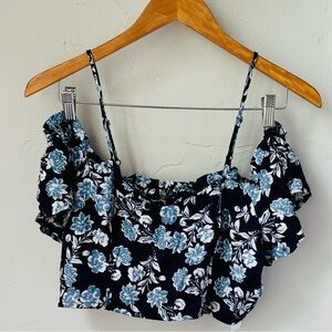 B.O.G. Collective Black and Blue Ruffled Crop Blouse